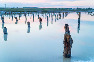Beautiful view of salt lake Baskunchak in Astrakhan region, Russia