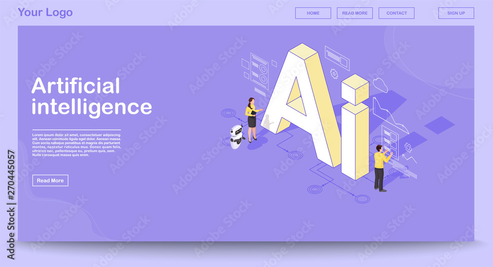 Poster ai isometric web page vector template with isometric illustration