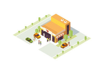 Supermarket isometric color vector illustration