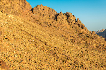 Middle East or Africa, picturesque bare mountain range and a large sandy valley desert landscapes landscape photography