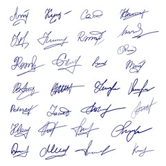 Fototapeta na wymiar Signatures set. Fictitious signatures for business contract. Vector EPS 10 collection by hand