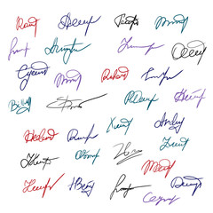 Signatures vector set. Contract signatures collection for business. Vector EPS 10 collection by hand - obrazy, fototapety, plakaty