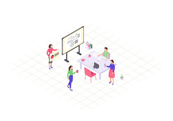 Teamwork isometric color vector illustration