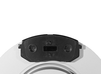 Brake discs and brake pads isolated on white background. Auto parts. Brake disc rotor isolated on...
