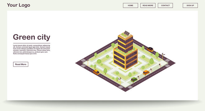 Green City Webpage Vector Template With Isometric Illustration