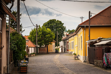 Street of Szentendre at the morning. Szentendre is a small idyllic town by the Danube river near the Budapest - capital of Hungary. Town of arts and popular destination for tourists in Budapest.