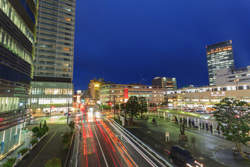 Shizuoka downtown cityscape at sunset twilight, Japan