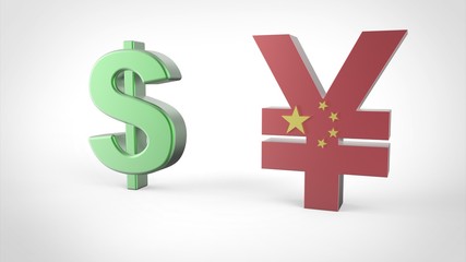 Illustration - economic war concept. dollar versus yuan. 3d illustration