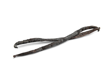Dried aromatic vanilla sticks on white background