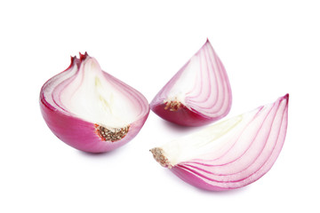 Fresh cut red onion on white background