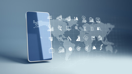 fintech icon and technology element on mobile phone 3d rendering