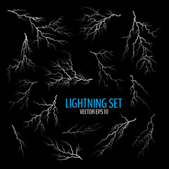 Set of various white cracks and lightning bolts