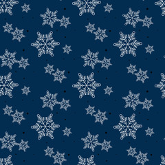 Snowflakes seamless pattern. Blue snowflake vector xmas abstract background