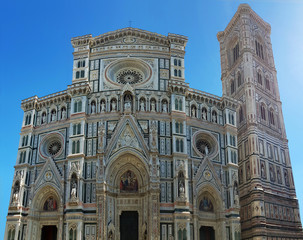 Fototapeta premium Florence cathedral front facade. Italian marble masterpiece