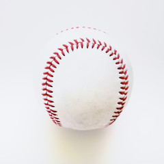 Baseball closeup with isolated ball on white background.