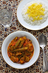 khoresh bamieh, iranian okra stew