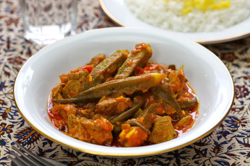 khoresh bamieh, iranian okra stew