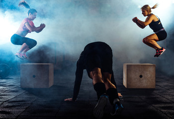 Obraz na płótnie Canvas Group of athlete training with functional gymnastic