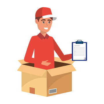 delivery service worker man cartoon