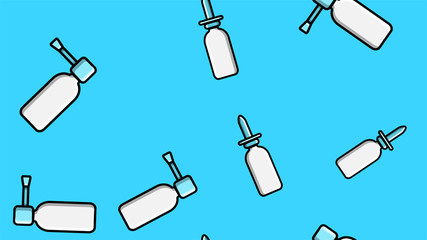 Seamless pattern endless texture of white medical medicinal pharmaceutical nasal drops for a nose on a blue background. Vector illustration