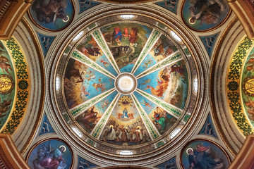 interior of the church of the monastery Stella Maris with stunning murals depicting biblical scenes, Haifa, Israel - obrazy, fototapety, plakaty