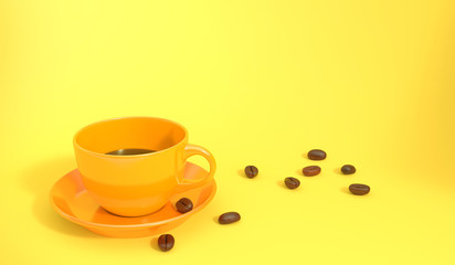 	Blackboard with an orange coffee cup and coffee beans