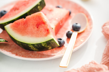 Close-Up of Watermelon Slice with Blueberries