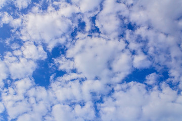 blue sky with clouds of different shapes and thickness