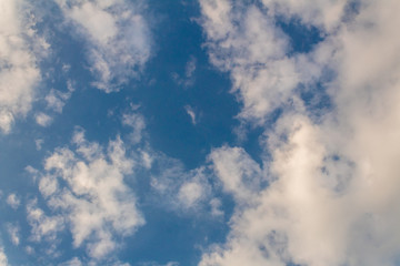 blue sky with clouds of different shapes and thickness