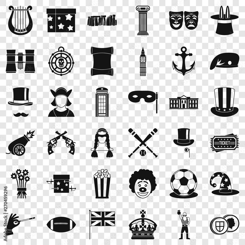 Poster top hat icons set. simple style of 36 top hat vector icons for web for any design