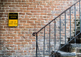 Historical stone steps with sign