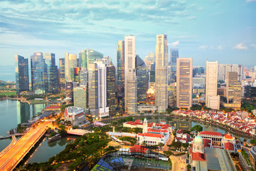 Singapore city skyline and financial business district at sunset