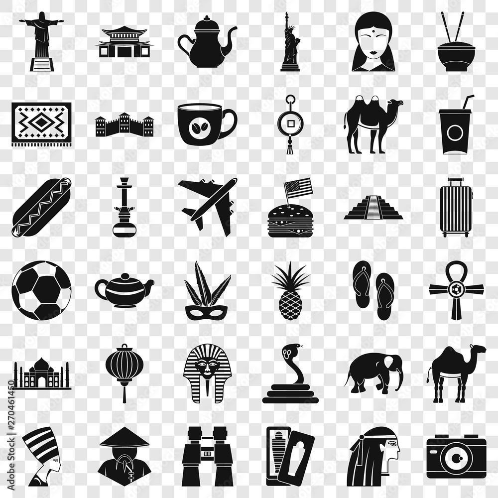 Poster travel icons set. simple style of 36 travel vector icons for web for any design