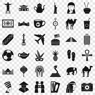 Travel icons set. Simple style of 36 travel vector icons for web for any design
