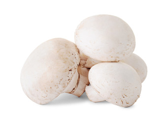 Group of fresh raw mushrooms (champignons) isolated on white background