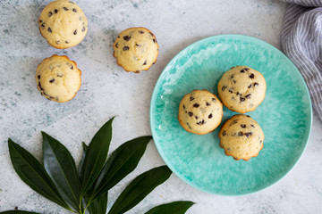 Chocolate Chip Muffins on Teal Plate