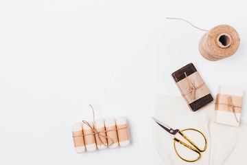 Flat lay arrangement natural handmade soap