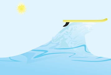 Surfboard on sea waves. vector illustration