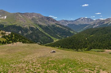 Lake Creek Valley in Rocky Mountains scenic view from Independence Pass  (Lake county, Colorado,...