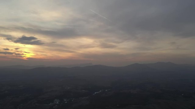 Sunset scenery with Stol and Deli Jovan mountains 4K drone video