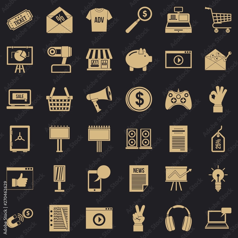 Poster internet optimization icons set. simple style of 36 internet optimization vector icons for web for a