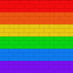 Brick wall colored in lgbt flag. Colorfull background. Illustration.