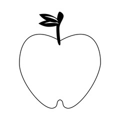 Apple fruit food cartoon isolated in black and white