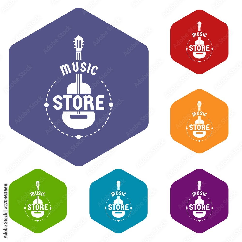Wall mural Music store icons vector colorful hexahedron set collection isolated on white  - Wall murals