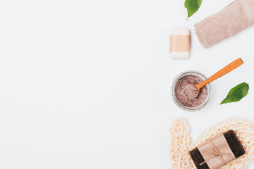 Flat lay composition of natural coffee scrub