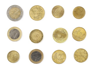 Set euro coins isolated on white