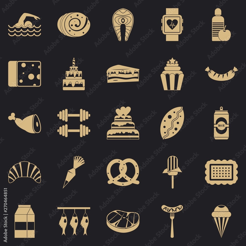 Poster calorie icons set. simple set of 25 calorie vector icons for web for any design