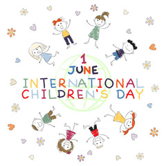 Children's Day. International Day for the Protection of Children. Smiling funny kids.