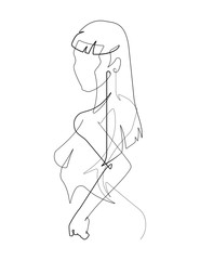 Pretty Woman Continuous One Line Vector Illustration