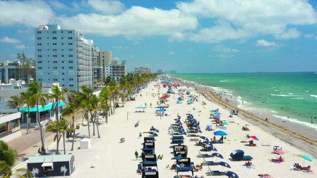 Aerial video Memorial Day Weekend Hollywood Beach FL